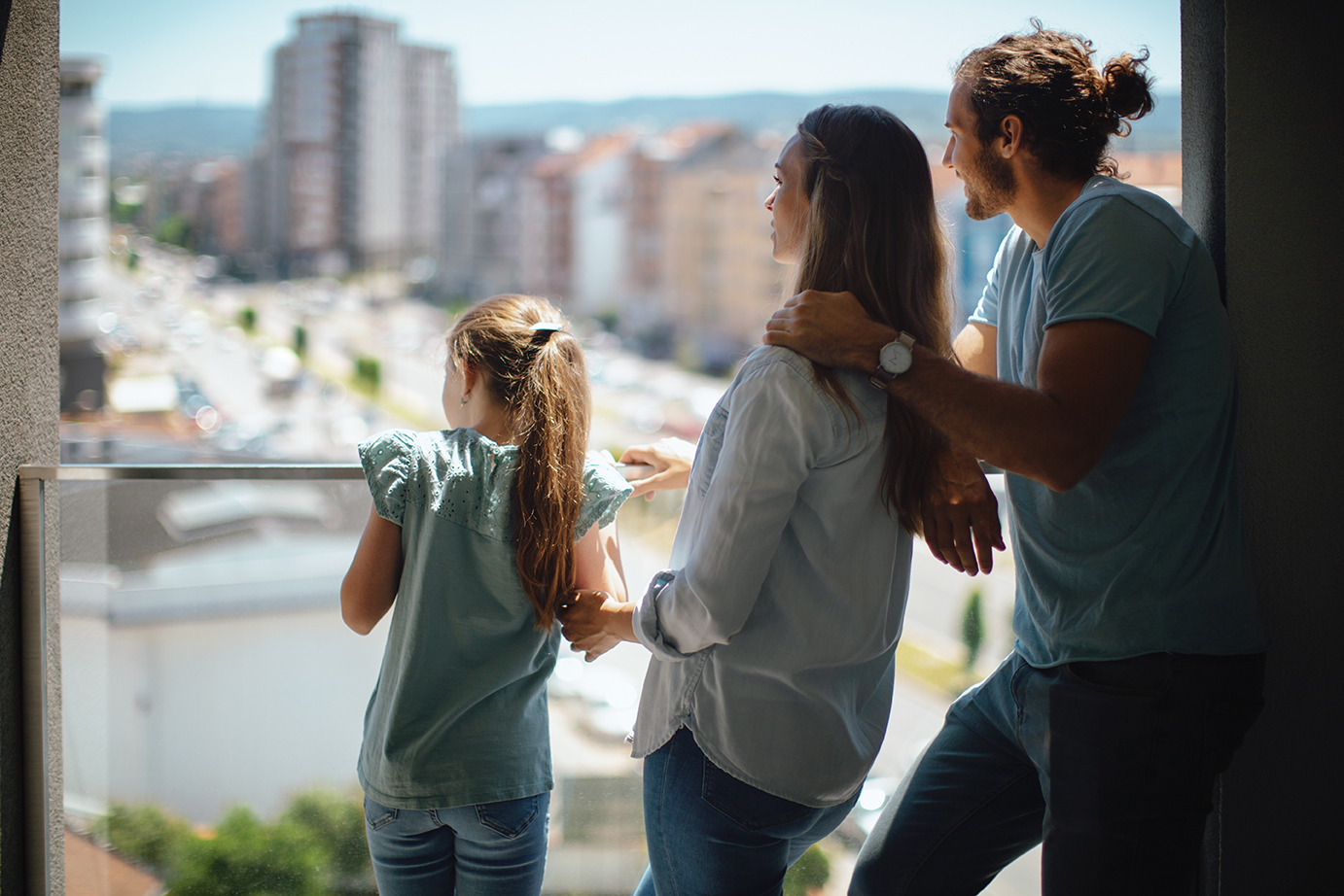 Family moving into a new apartment.